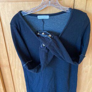 Amerikanable Raw Edge Button Cuff Thermal long sleeve top shirt Black Size Small